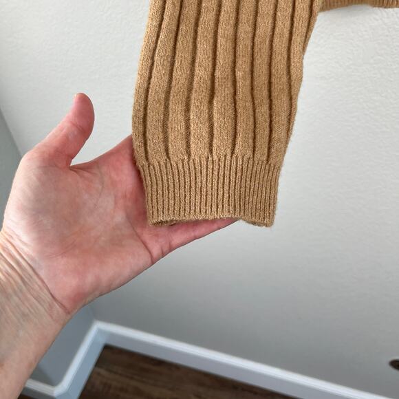 Open Edit Tan V-Neck Ribbed Knit Long Sleeve Drop Shoulder Pullover Sweater XL - Picture 8 of 13
